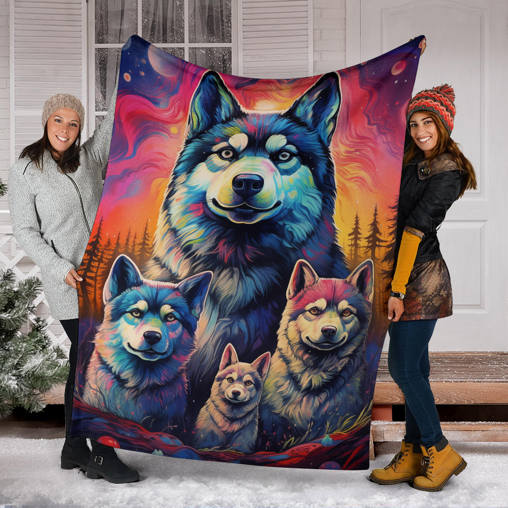 Norwegian Elkhound Blanket, Trippy Psychedelics Norwegian Elkhound Fleece Blanket, Norwegian Elkhound Throw Blanket, Norwegian Elkhound Gifts