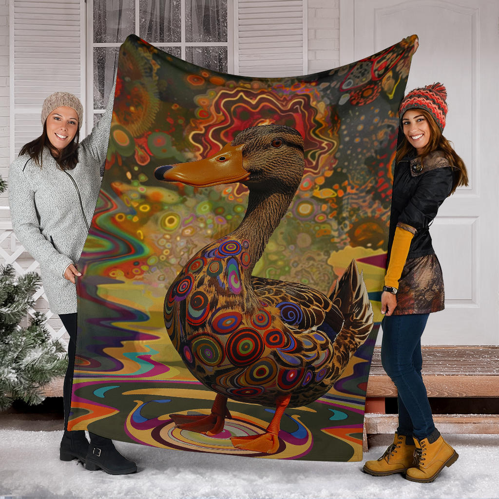 Duck Blanket, Trippy Psychedelics Duck Fleece Blanket, Duck Throw Blanket, Duck Gifts