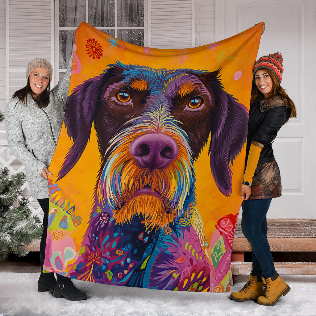 German Wirehaired Pointer Blanket, Trippy Psychedelics German Wirehaired Pointer Fleece Blanket, German Wirehaired Pointer Throw Blanket, German Wirehaired Pointer Gifts