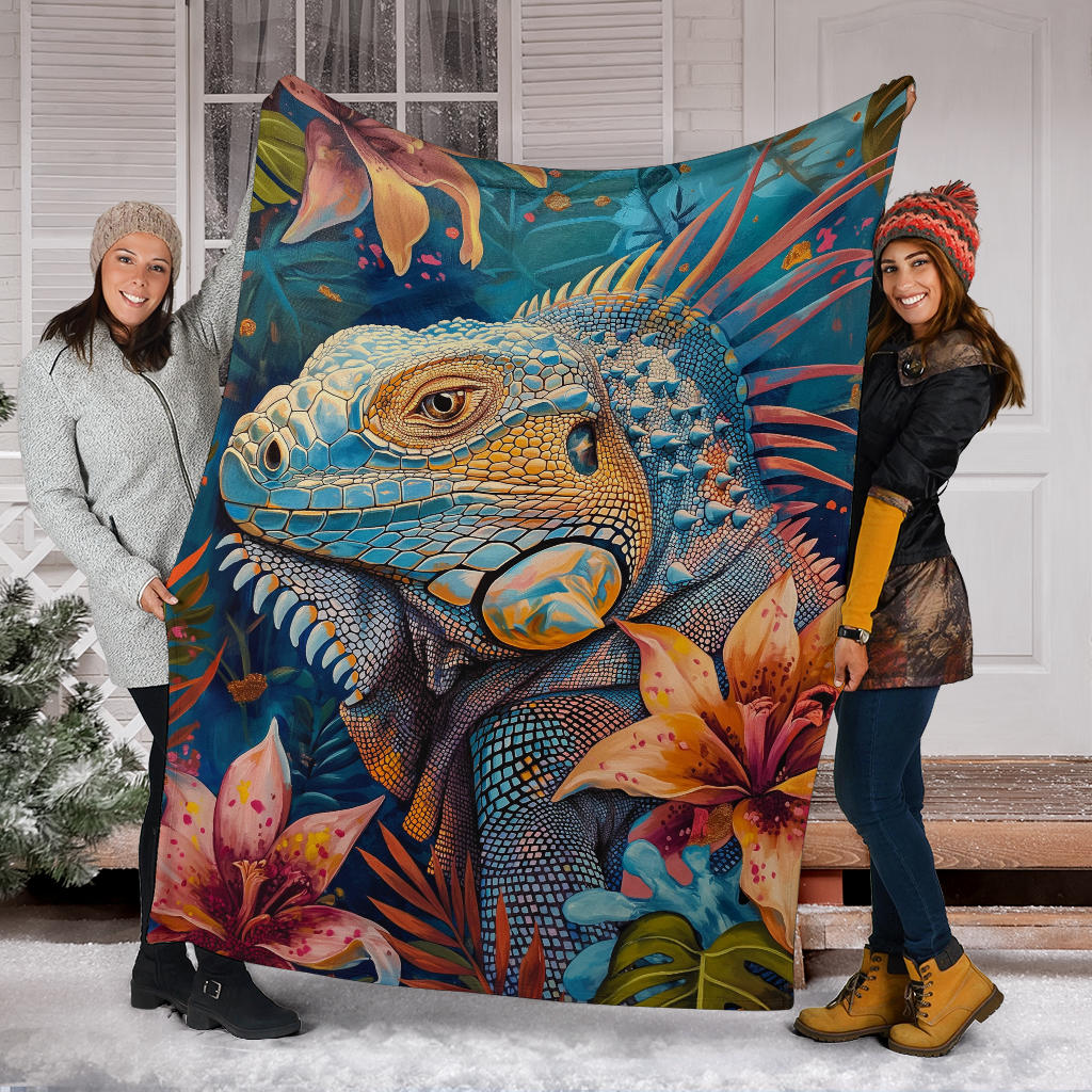 Iguana Blanket, Trippy Psychedelics Iguana Fleece Blanket, Iguana Throw Blanket, Iguana Gifts