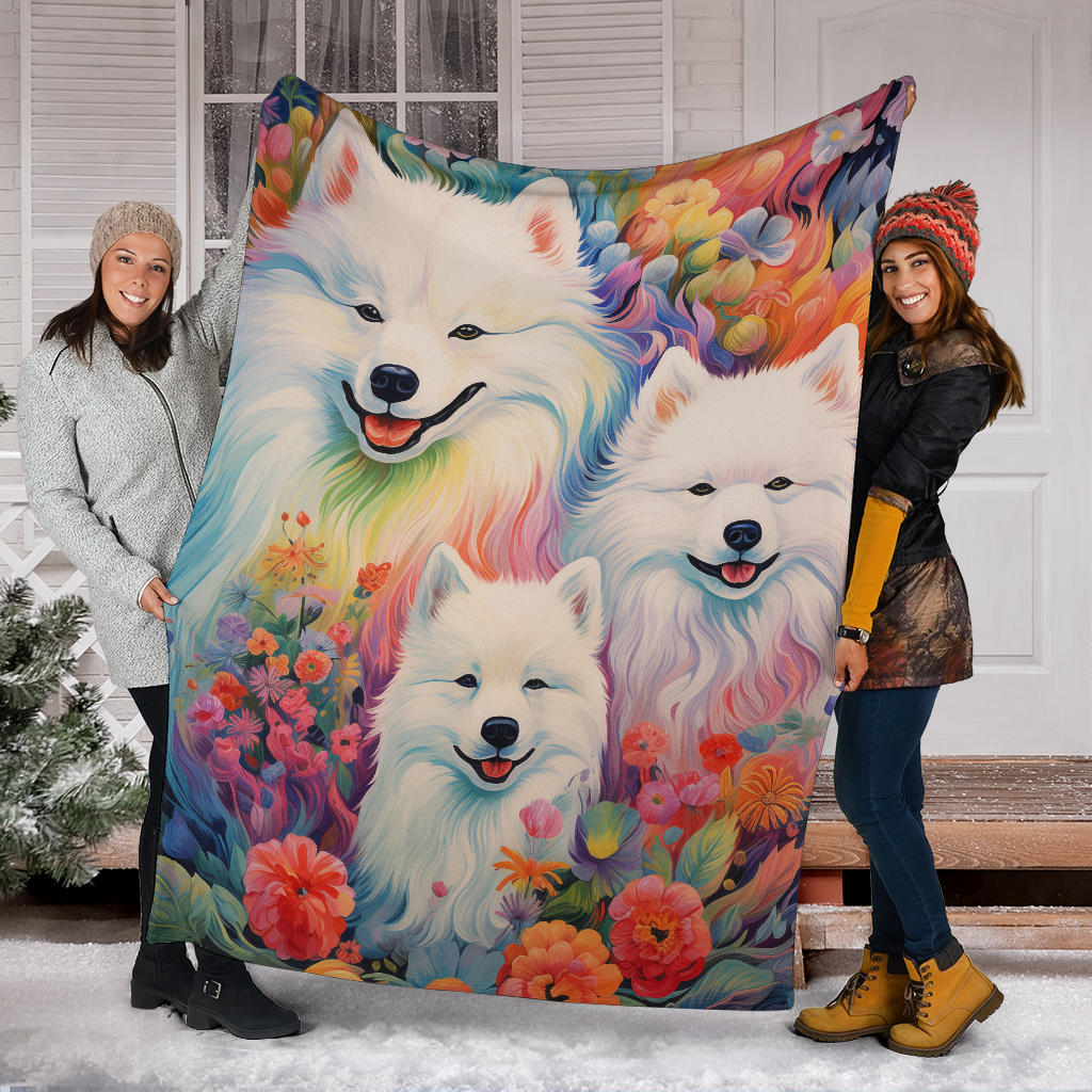 Samoyed Blanket, Trippy Psychedelics Samoyed Fleece Blanket, Samoyed Throw Blanket, Samoyed Gifts