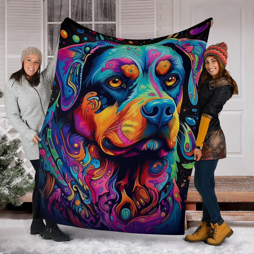 Trippy Psychedelics Rottweiler Blanket, Rottweiler Throw Blanket, Rottweiler Fleece Blanket, Rottweiler Gifts