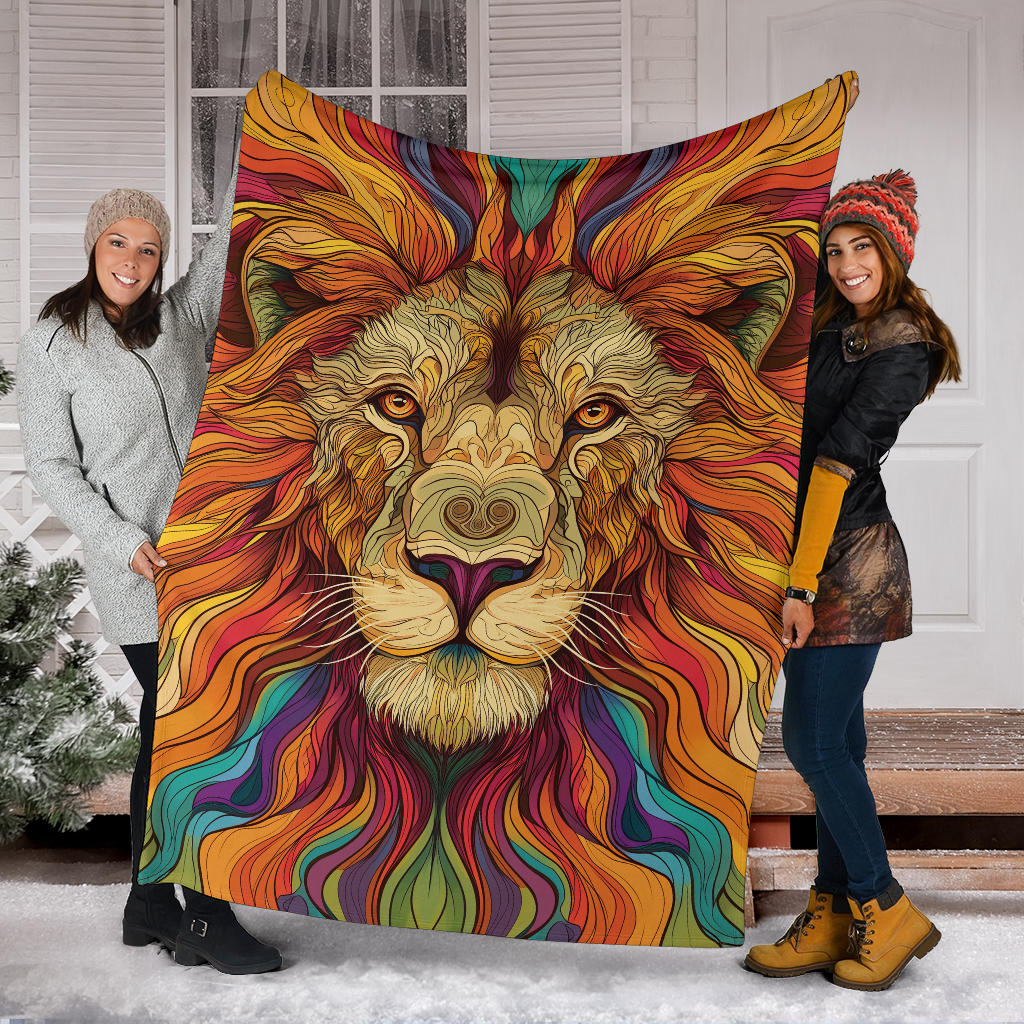 Lion Blanket, Trippy Psychedelics Lion Fleece Blanket, Lion Throw Blanket, Lion Gifts