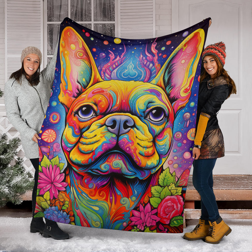 Trippy Psychedelics French Bulldog, French Bulldog Throw Blanket, French Bulldog Fleece Blanket, French Bulldog Gifts