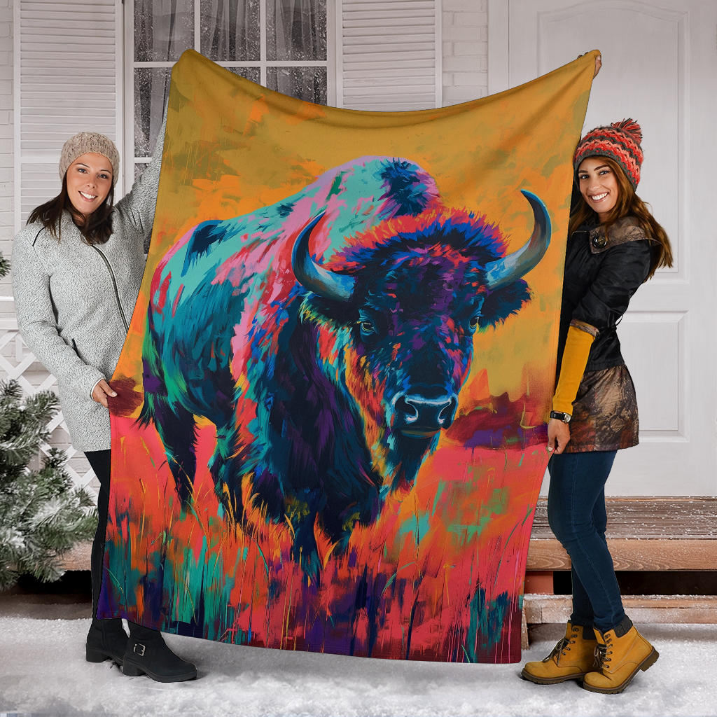 Bison Blanket, Trippy Psychedelics Bison Fleece Blanket, Bison Throw Blanket, Bison Gifts