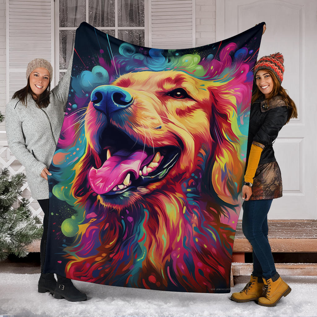 Trippy Psychedelics Golden Retriever Blanket, Golden Retriever Throw Blanket, Golden Retriever Fleece Blanket, Golden Retriever Gifts