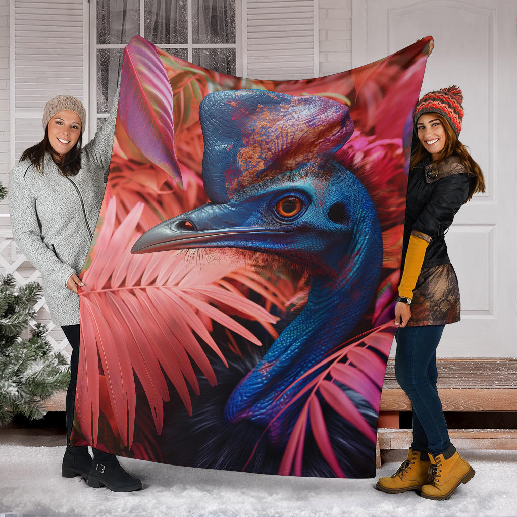 Cassowary Blanket, Trippy Psychedelics Cassowary Fleece Blanket, Cassowary Throw Blanket, Cassowary Gifts