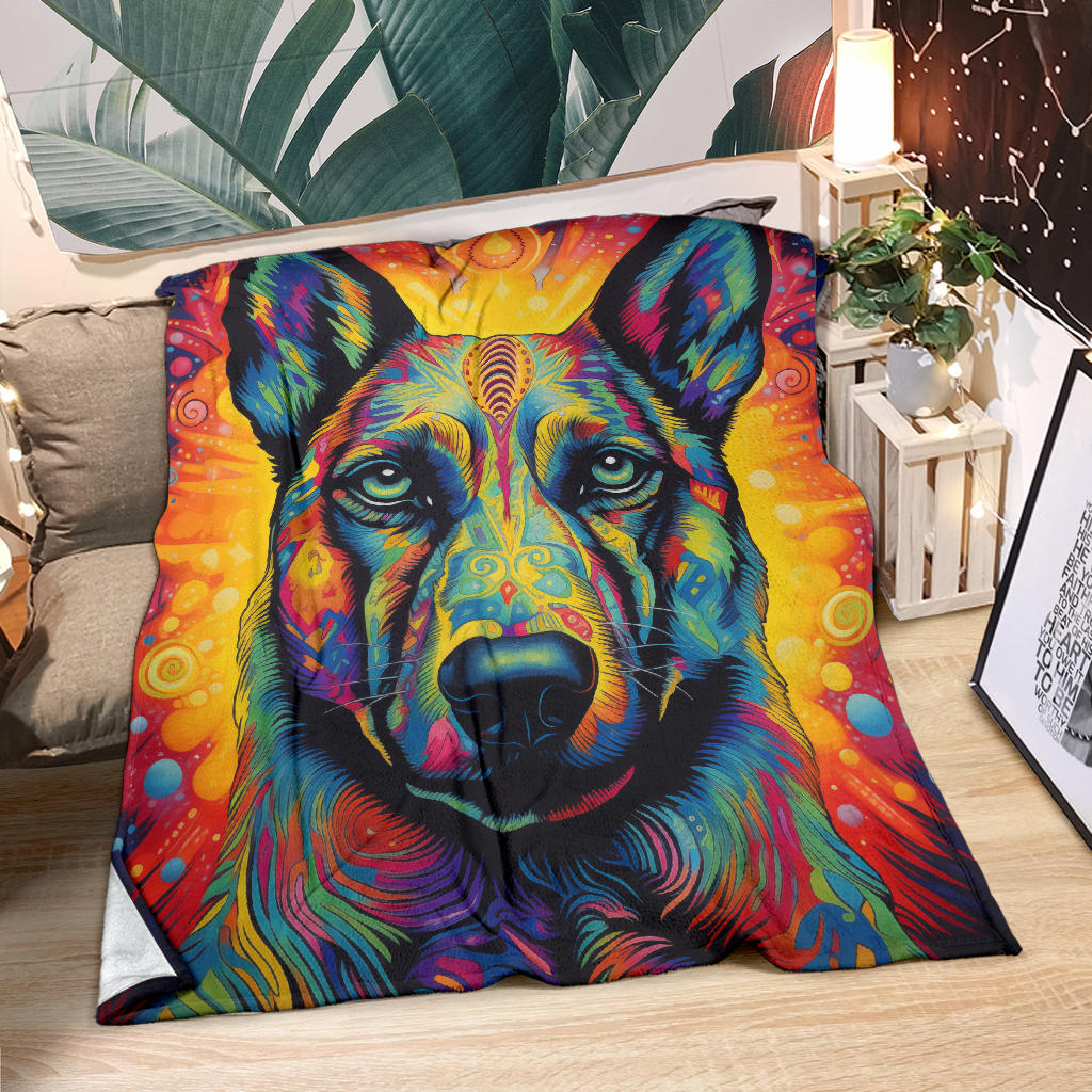 Belgian Malinois Blanket, Trippy Psychedelics Belgian Malinois  Fleece Blanket, Belgian Malinois Throw Blanket, Belgian Malinois Gifts