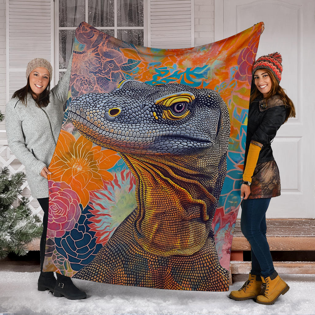 Komodo Dragon Blanket, Trippy Psychedelics Komodo Dragon Fleece Blanket, Komodo Dragon Throw Blanket, Komodo Dragon Gifts