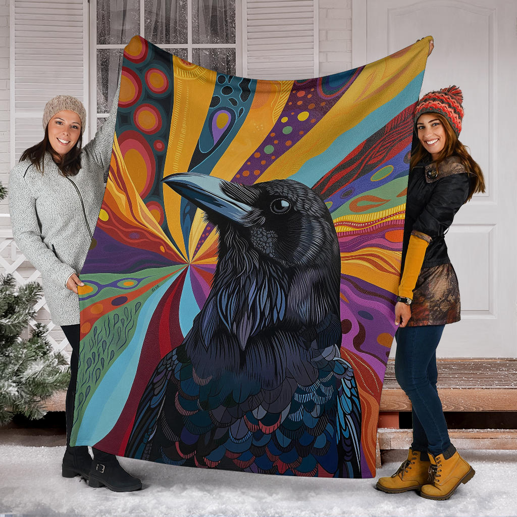 Crow bird Blanket, Trippy Psychedelics Crow bird Fleece Blanket, Crow bird Throw Blanket, Crow bird Gifts