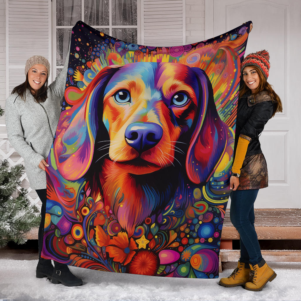 Trippy Psychedelics Dachshund Blanket, Dachshund Throw Blanket, Dachshund Fleece Blanket, Dachshund Gifts