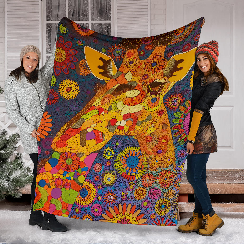 Giraffe Blanket, Trippy Psychedelics Giraffe Fleece Blanket, Giraffe Throw Blanket, Giraffe Gifts