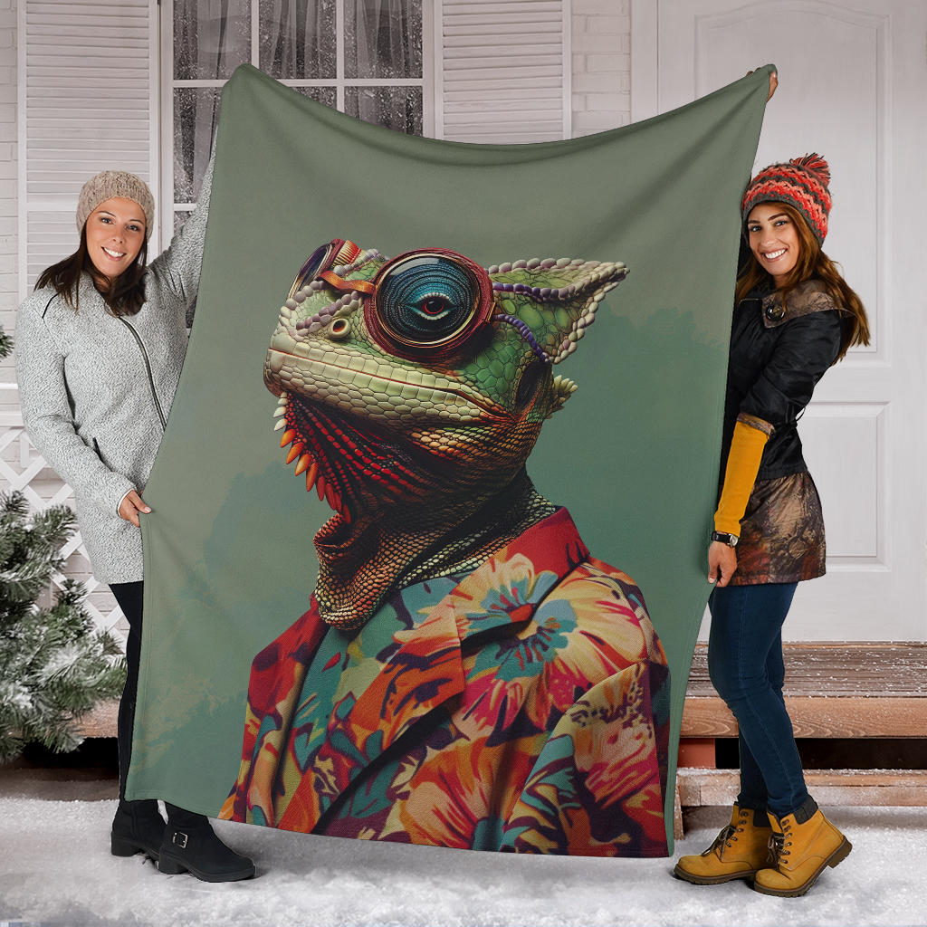 Chameleon Blanket, Trippy Psychedelics Chameleon Fleece Blanket, Chameleon Throw Blanket, Chameleon Gifts