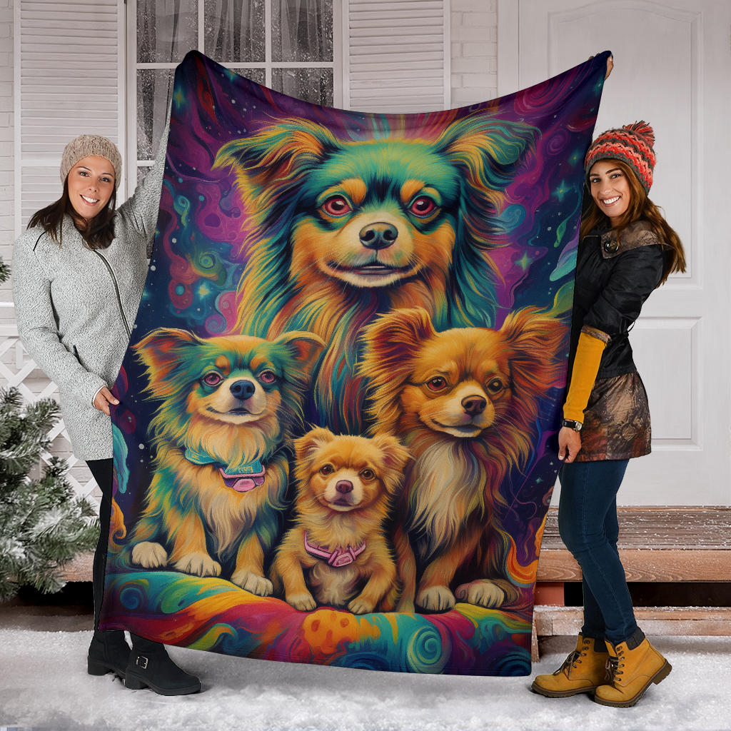 Tibetan Spaniel Blanket, Trippy Psychedelics Tibetan Spaniel Fleece Blanket, Tibetan Spaniel Throw Blanket, Tibetan Spaniel Gifts