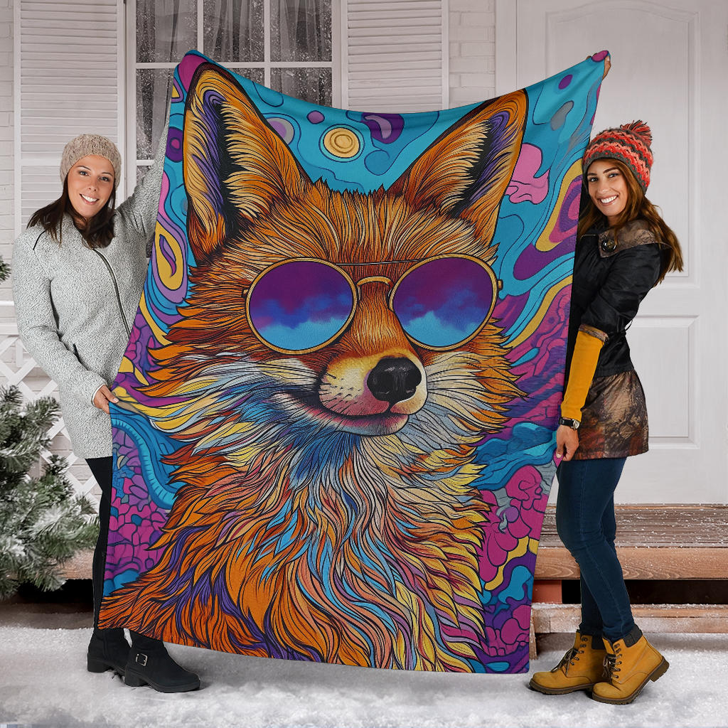 Fox Blanket, Trippy Psychedelics Fox Fleece Blanket, Fox Throw Blanket, Fox Gifts