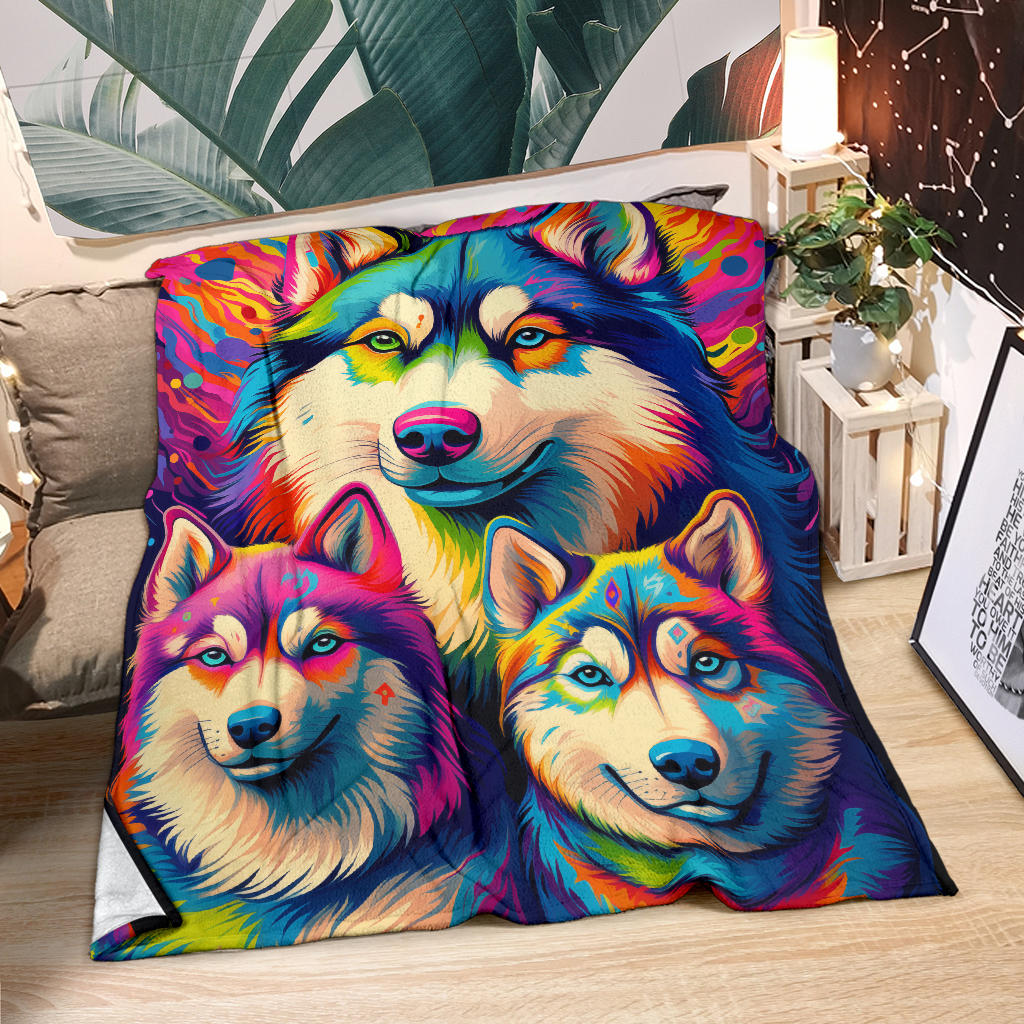 Alaskan Malamute Blanket, Trippy Psychedelics Alaskan Malamute Fleece Blanket, Alaskan Malamute Throw Blanket, Alaskan Malamute Gifts