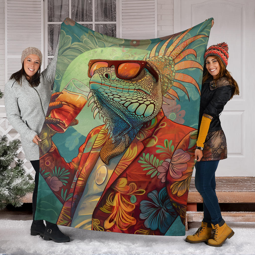 Iguana Blanket, Trippy Psychedelics Iguana Fleece Blanket, Iguana Throw Blanket, Iguana Gifts