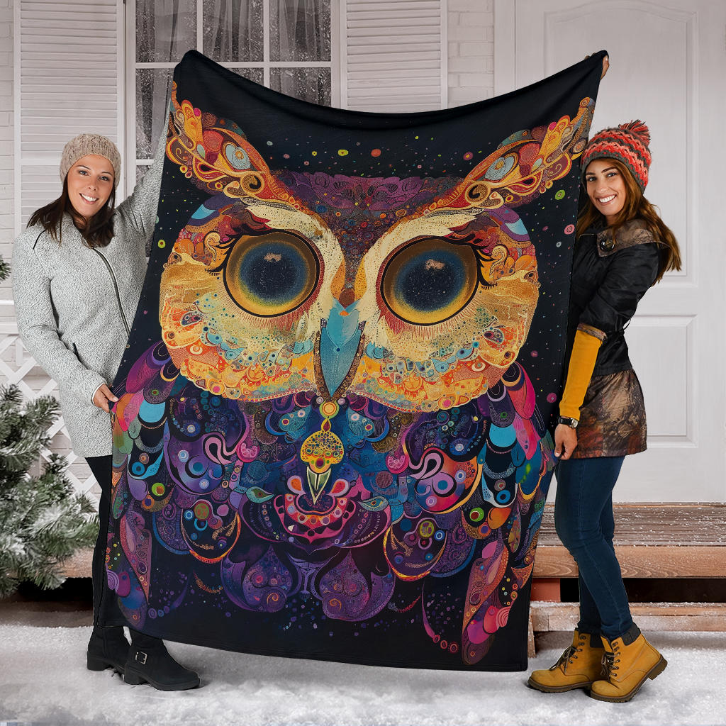 Owl Blanket, Trippy Psychedelics Owl Fleece Blanket, Owl Throw Blanket, Owl Gifts