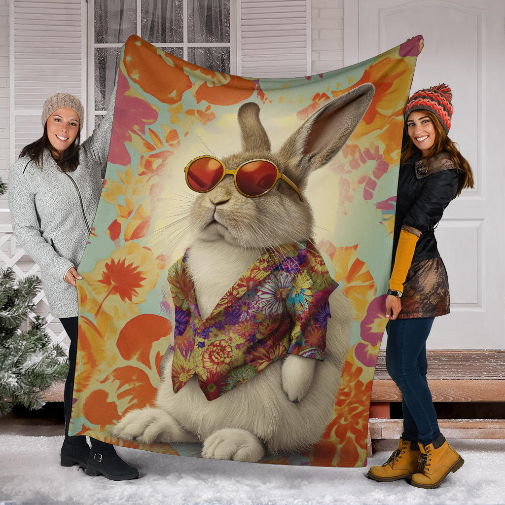 Rabbit Blanket, Trippy Psychedelics Rabbit Fleece Blanket, Rabbit Throw Blanket, Rabbit Gifts