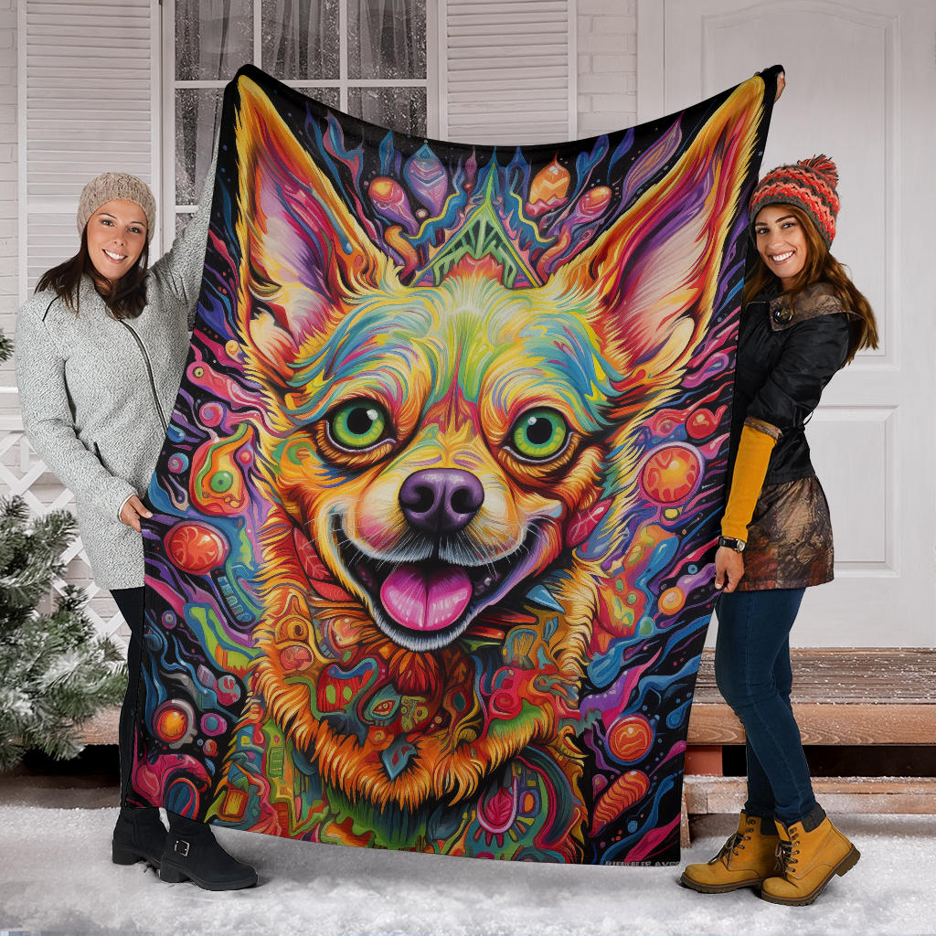 Trippy Psychedelics Chihuahua Blanket, Chihuahua Throw Blanket, Chihuahua Fleece Blanket, Chihuahua Gifts