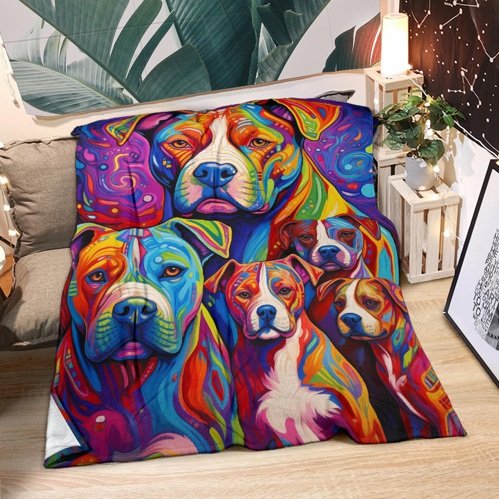 American Bulldog Blanket, Trippy Psychedelics American Bulldog Fleece Blanket, American Bulldog Throw Blanket, American Bulldog Gifts