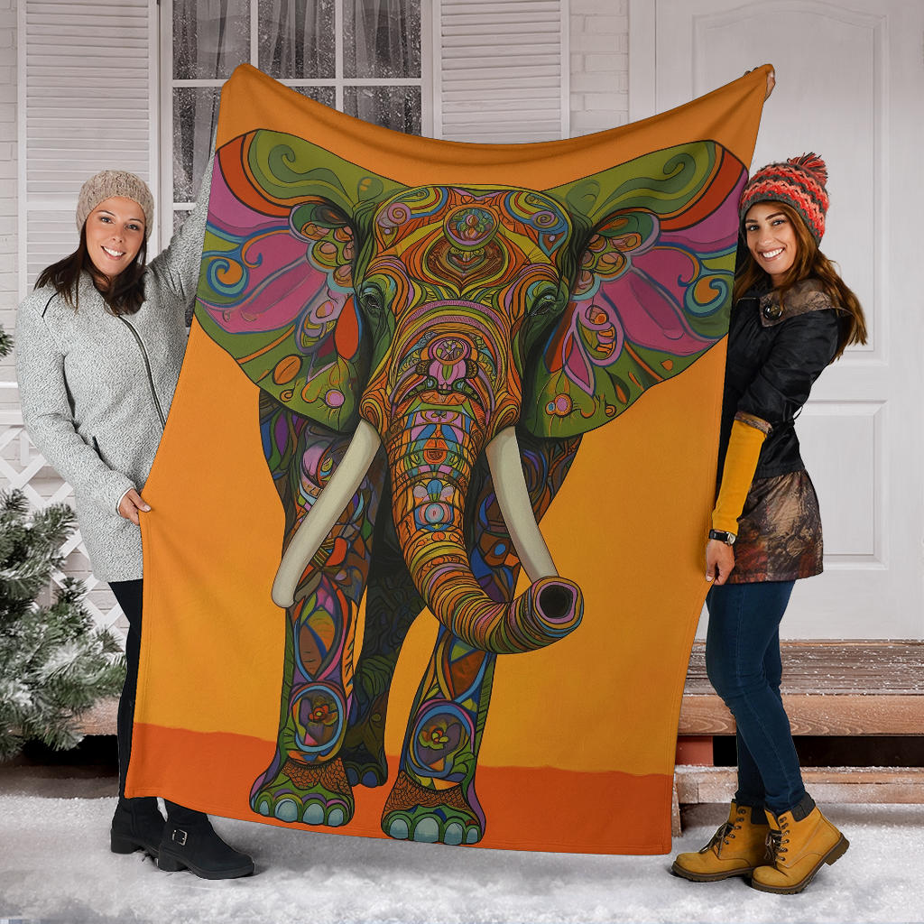 Elephant Blanket, Trippy Psychedelics Elephant Fleece Blanket, Elephant Throw Blanket, Elephant Gifts