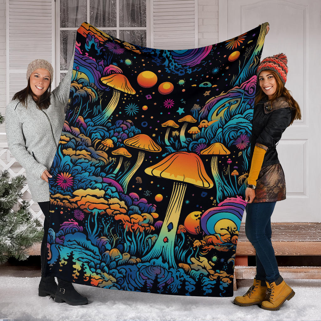 Magic Mushrooms Blanket, Trippy Psychedelics Stars Blanket, Hippie Gifts, Flower Fild Blanket, Festival Blanket, Rave Blanket, Festival Gifts