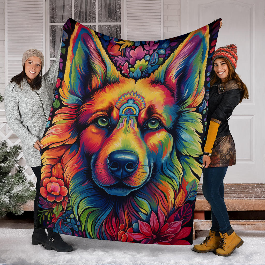 Trippy Psychedelics German Shepherd Blanket, German Shepherd Throw Blanket, German Shepherd Fleece Blanket, German Shepherd Gifts