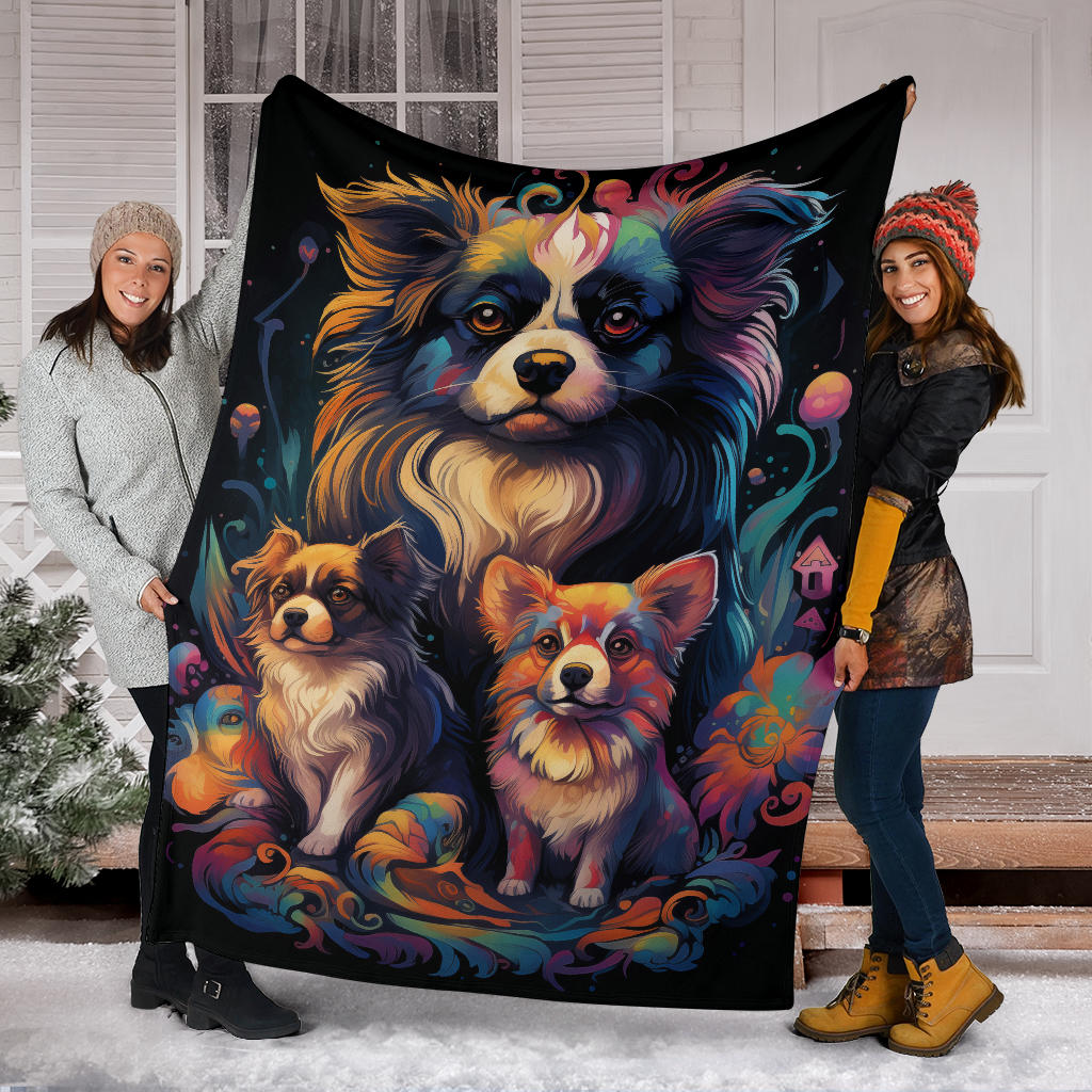 Tibetan Spaniel Blanket, Trippy Psychedelics Tibetan Spaniel Fleece Blanket, Tibetan Spaniel Throw Blanket, Tibetan Spaniel Gifts