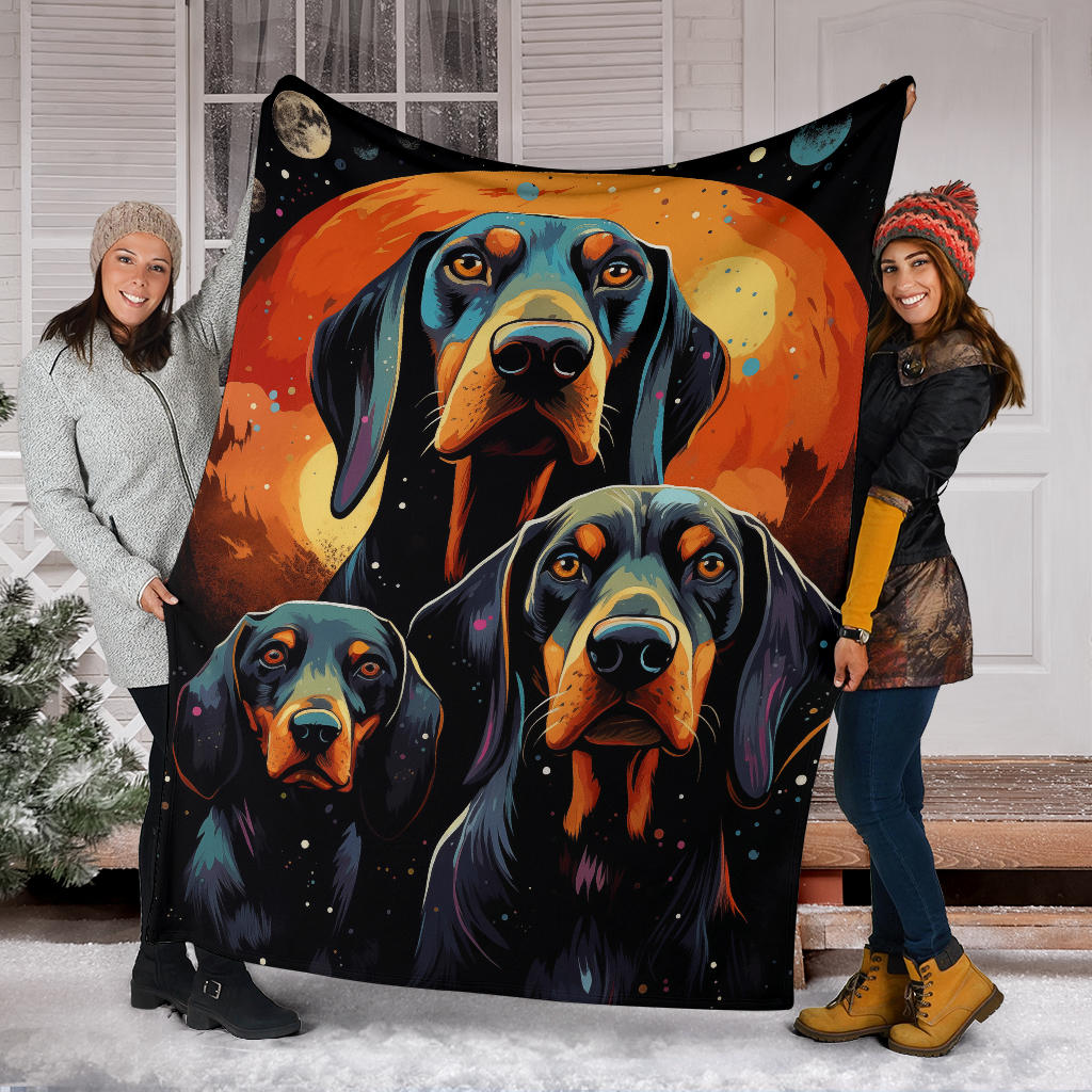 Black and Tan Coonhound Blanket, Trippy Psychedelics Black and Tan Coonhound Fleece Blanket, Black and Tan Coonhound Throw Blanket, Black and Tan Coonhound Gifts