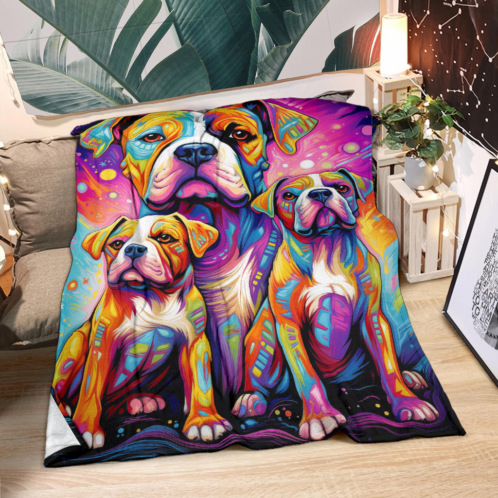 American Bulldog Blanket, Trippy Psychedelics American Bulldog Fleece Blanket, American Bulldog Throw Blanket, American Bulldog Gifts