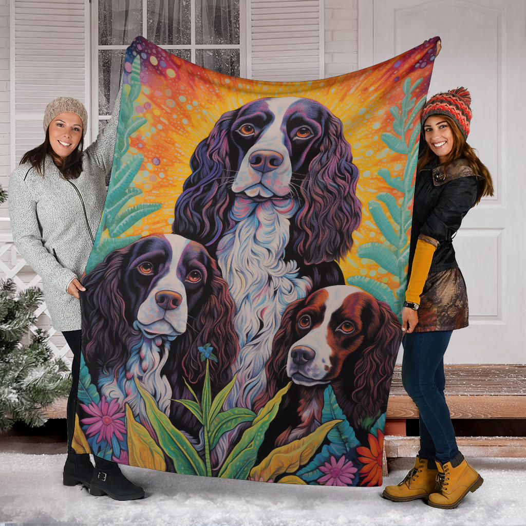 English Springer Spaniel Blanket, Trippy Psychedelics English Springer Spaniel Fleece Blanket, English Springer Spaniel Throw Blanket, English Springer Spaniel Gifts