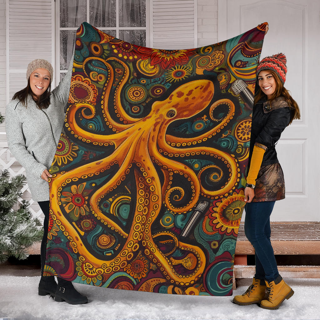 Octopus Blanket, Trippy Psychedelics Octopus Fleece Blanket, Octopus Throw Blanket, Octopus Gifts