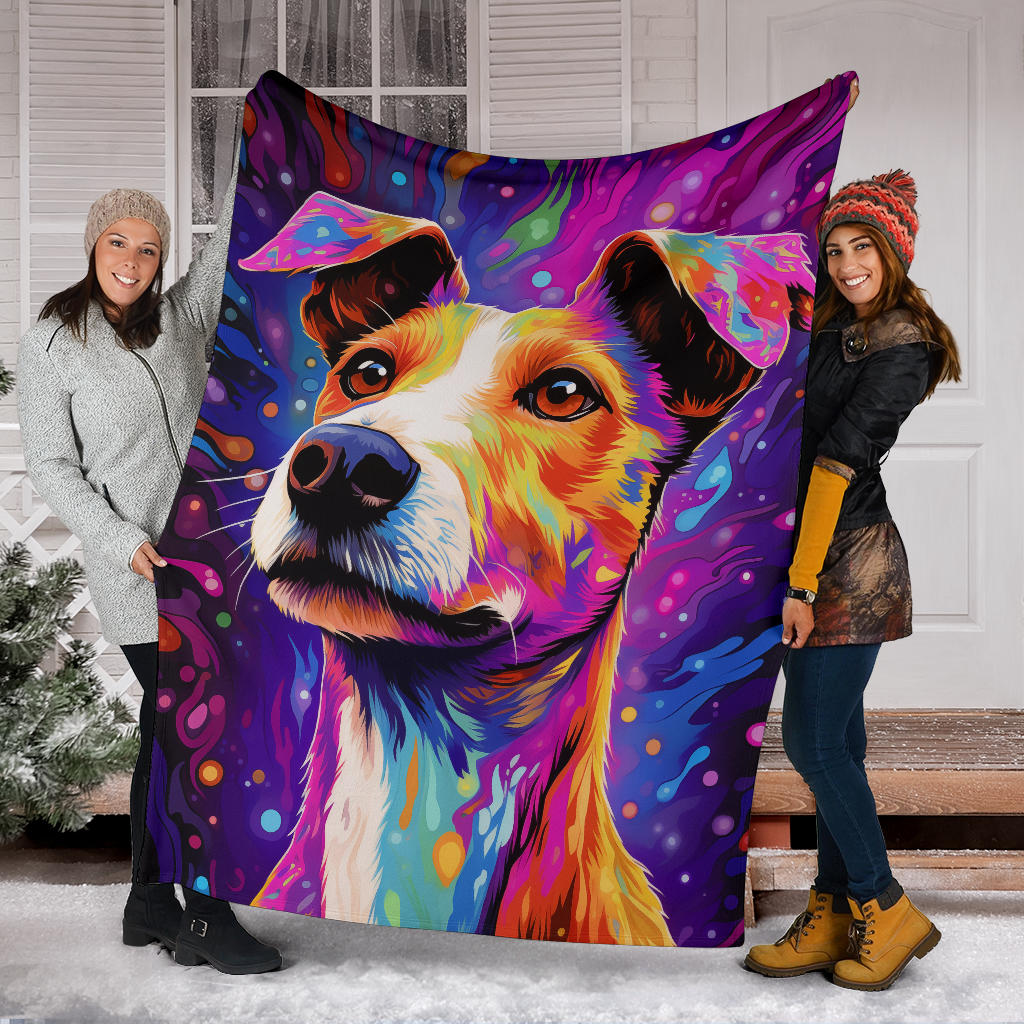 Fox Terrier Blanket, Trippy Psychedelics Fox Terrier Fleece Blanket, Fox Terrier Throw Blanket, Fox Terrier Gifts