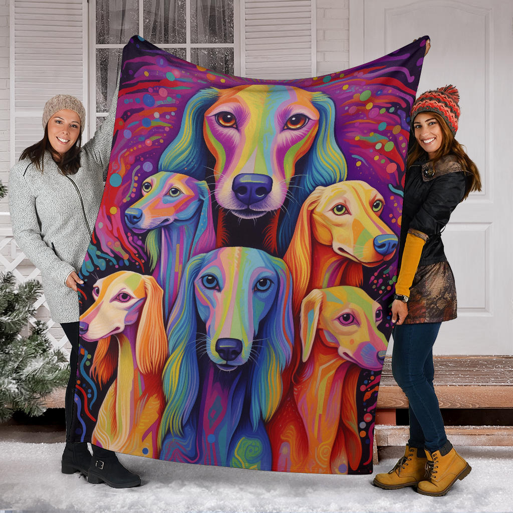 Saluki Blanket, Trippy Psychedelics Saluki Fleece Blanket, Saluki Throw Blanket, Saluki Gifts