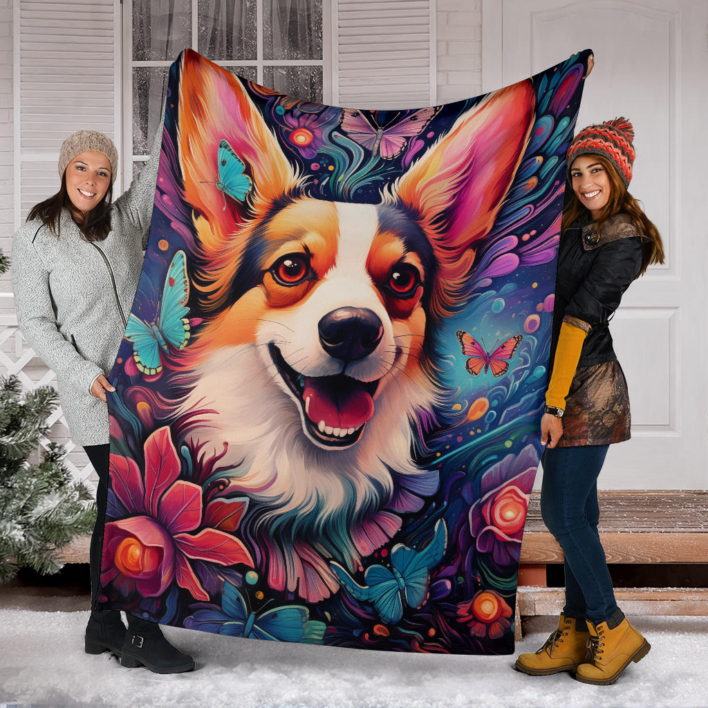 Pembroke Welsh Corgi Blanket, Trippy Psychedelics Pembroke Welsh Corgi Fleece Blanket, Pembroke Welsh Corgi Throw Blanket, Pembroke Welsh Corgi Gifts