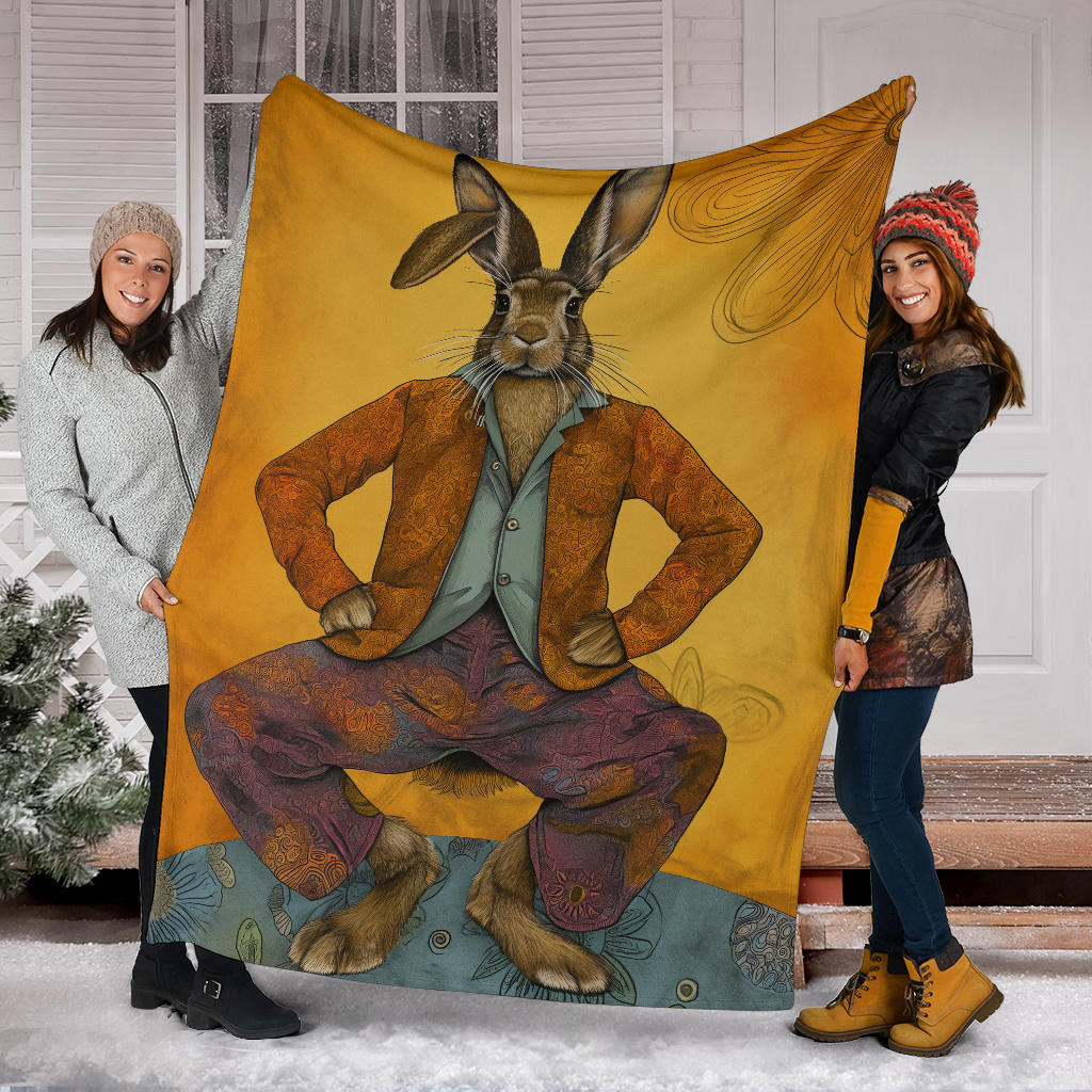 Rabbit Blanket, Trippy Psychedelics Rabbit Fleece Blanket, Rabbit Throw Blanket, Rabbit Gifts