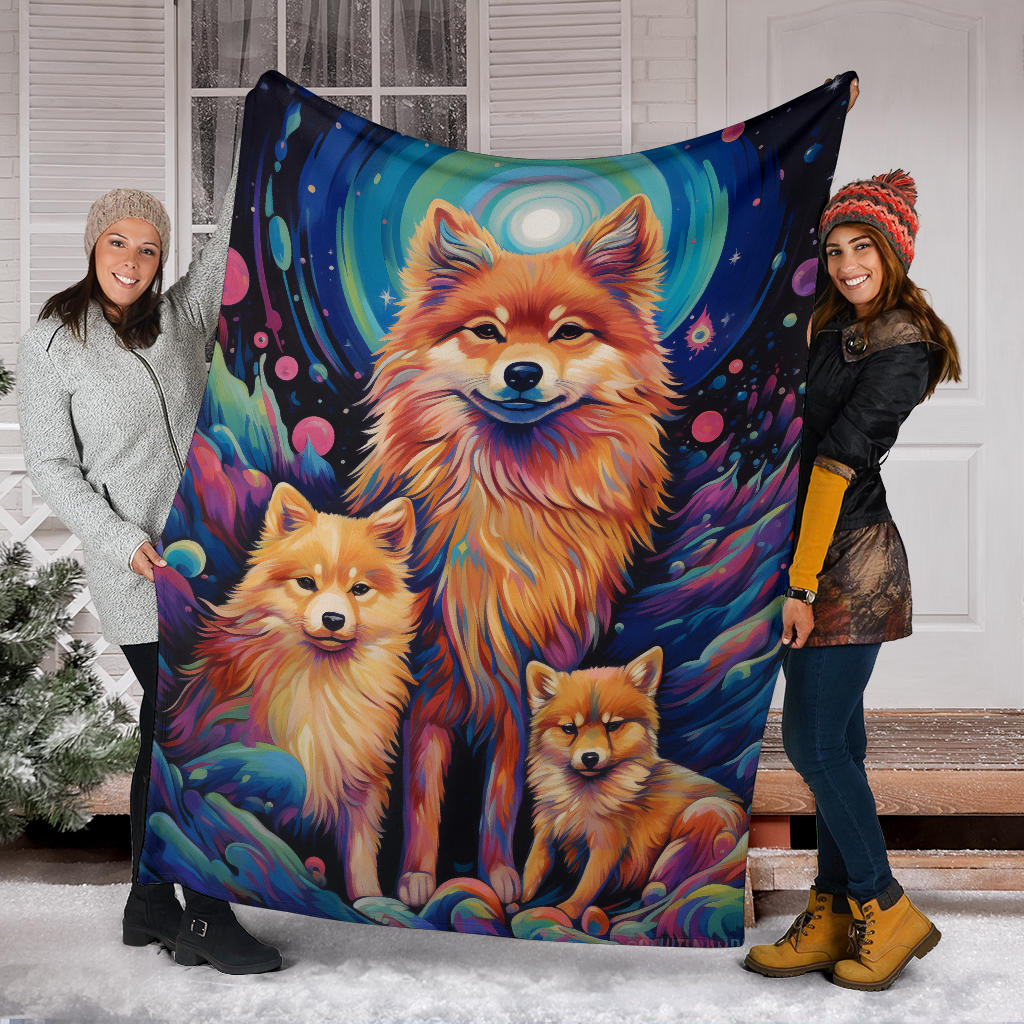 Finnish Spitz Blanket, Trippy Psychedelics Finnish Spitz Fleece Blanket, Finnish Spitz Throw Blanket, Finnish Spitz Gifts