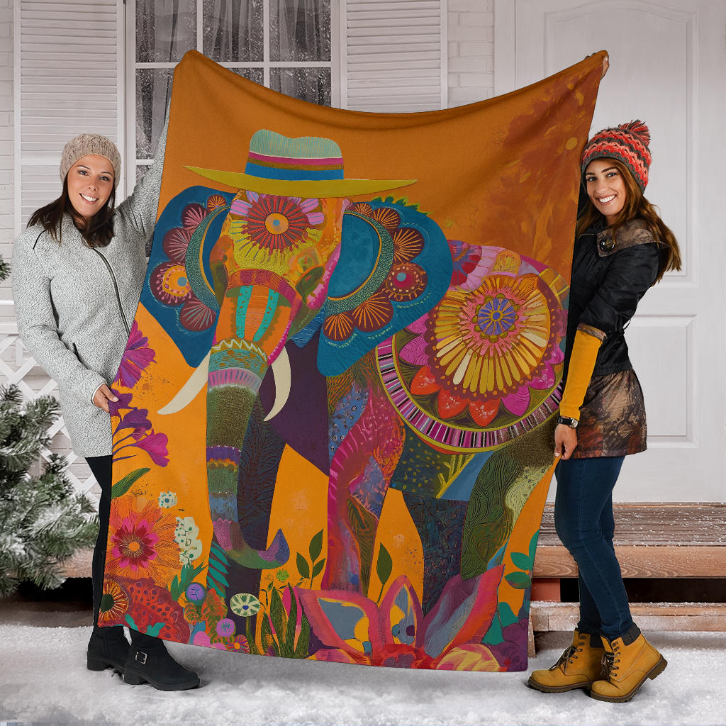 Elephant Blanket, Trippy Psychedelics Elephant Fleece Blanket, Elephant Throw Blanket, Elephant Gifts