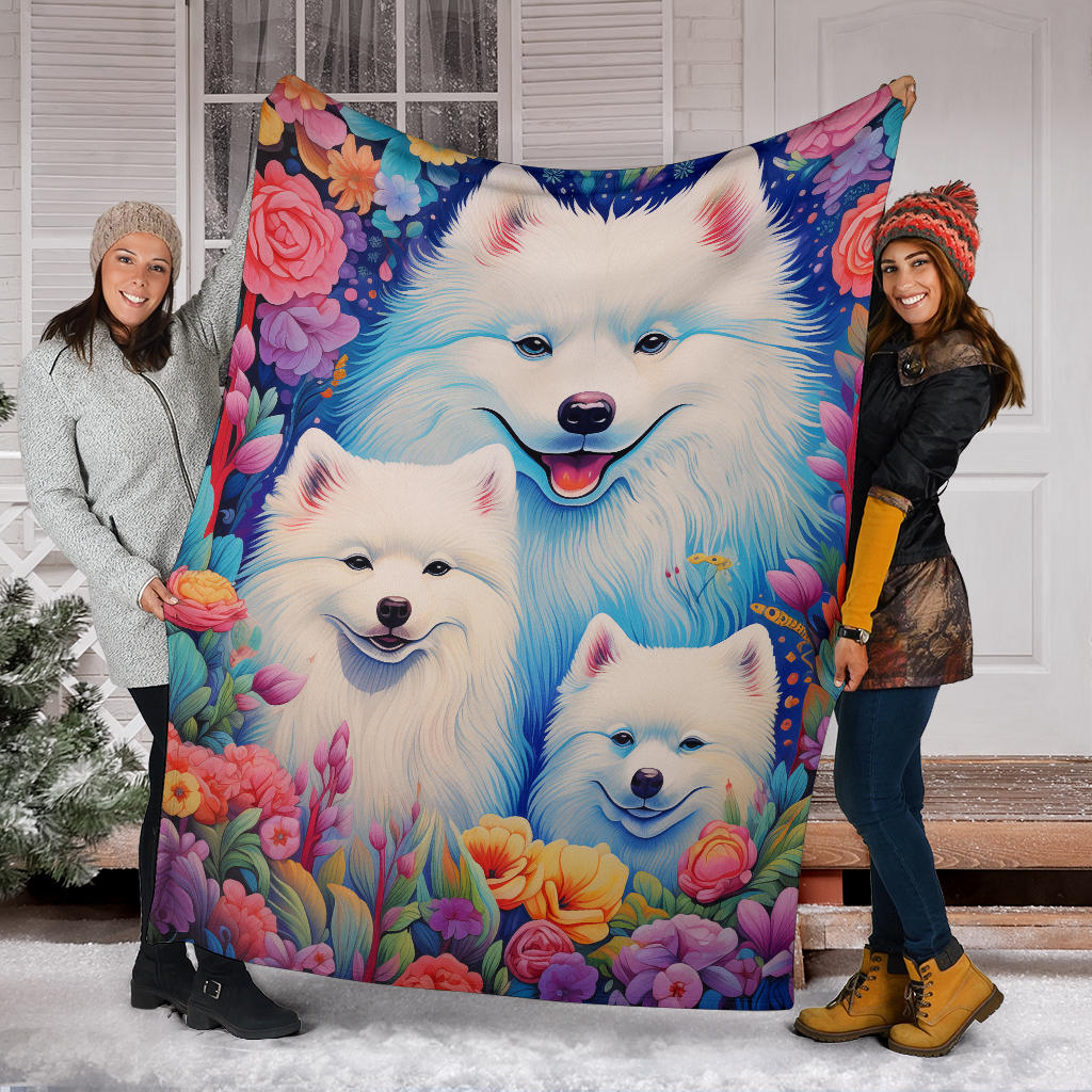 Samoyed Blanket, Trippy Psychedelics Samoyed Fleece Blanket, Samoyed Throw Blanket, Samoyed Gifts