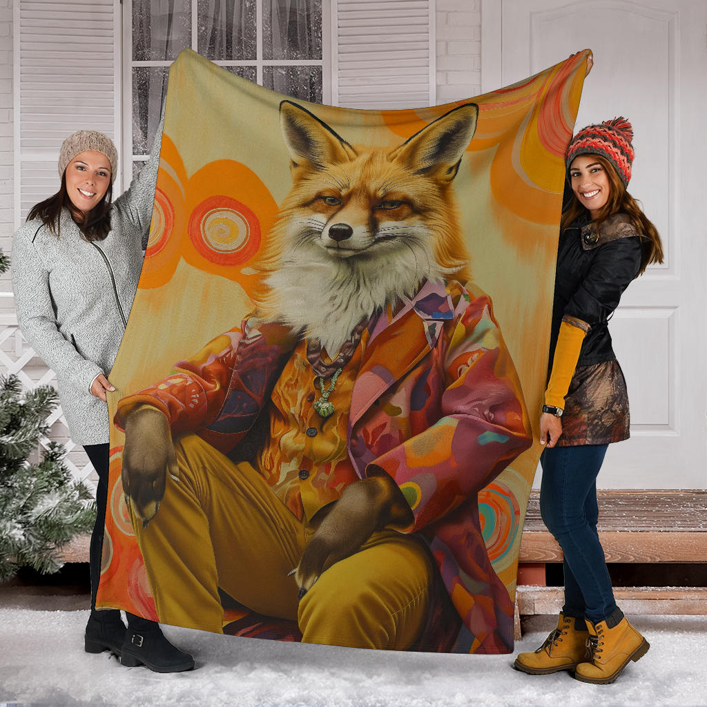 Fox Blanket, Trippy Psychedelics Fox Fleece Blanket, Fox Throw Blanket, Fox Gifts