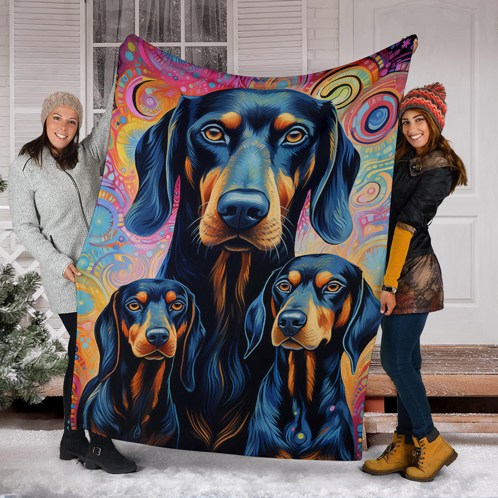 Black and Tan Coonhound Blanket, Trippy Psychedelics Black and Tan Coonhound Fleece Blanket, Black and Tan Coonhound Throw Blanket, Black and Tan Coonhound Gifts