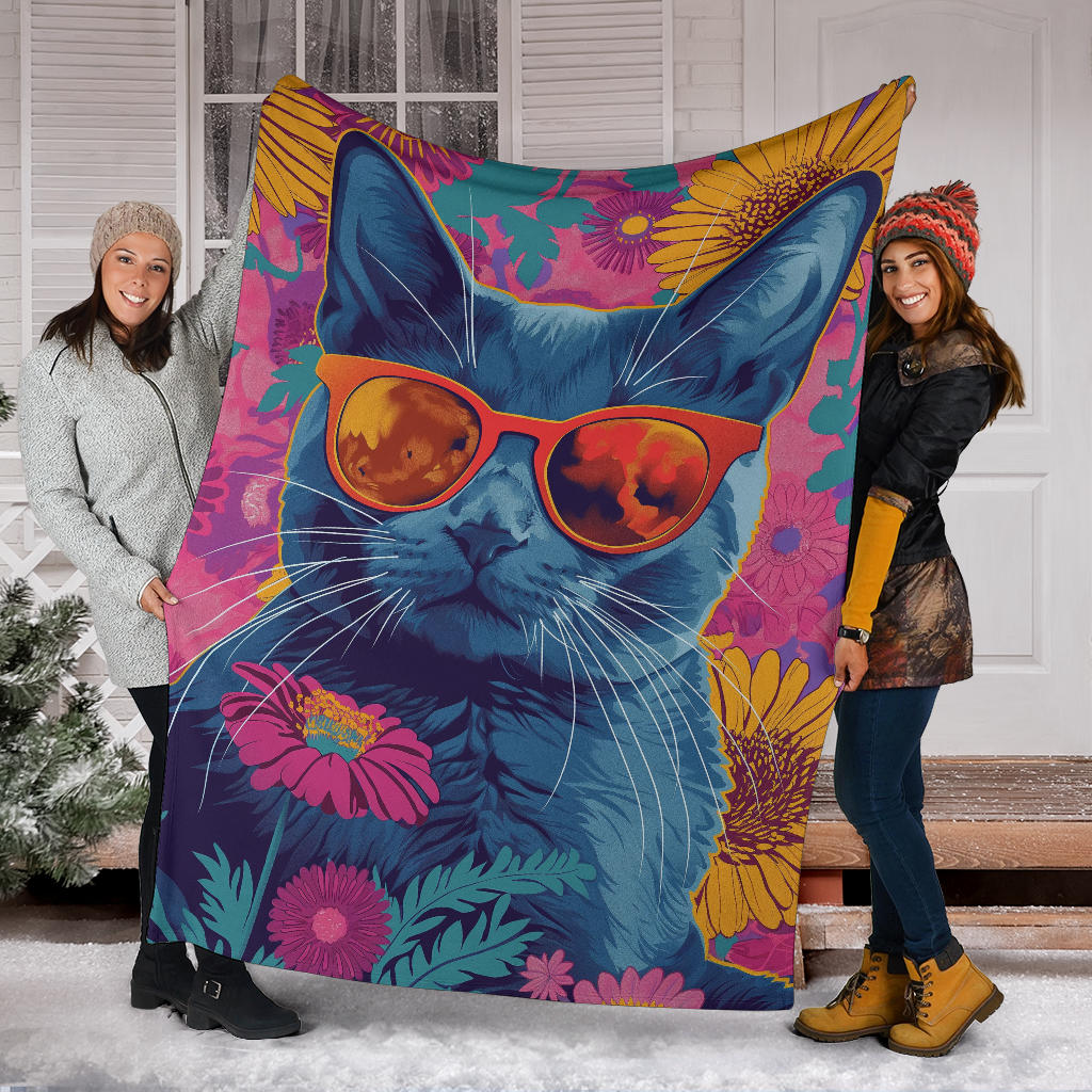 Chartreux cat Blanket, Trippy Psychedelics Chartreux cat Fleece Blanket, Chartreux cat Throw Blanket, Chartreux cat Gifts