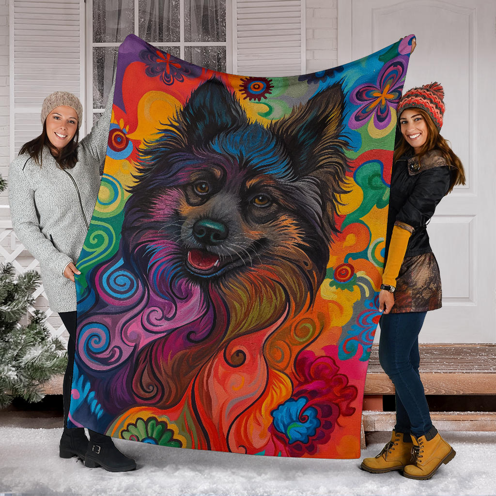 Keeshond Dog Blanket, Trippy Psychedelics Keeshond Dog Fleece Blanket, Keeshond Dog Throw Blanket, Keeshond Dog Gifts