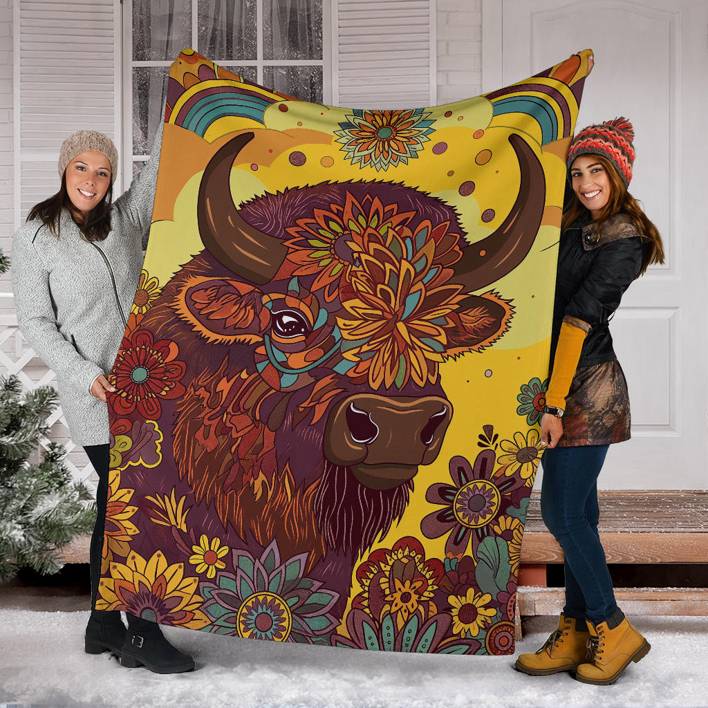 Bison Blanket, Trippy Psychedelics Bison Fleece Blanket, Bison Throw Blanket, Bison Gifts