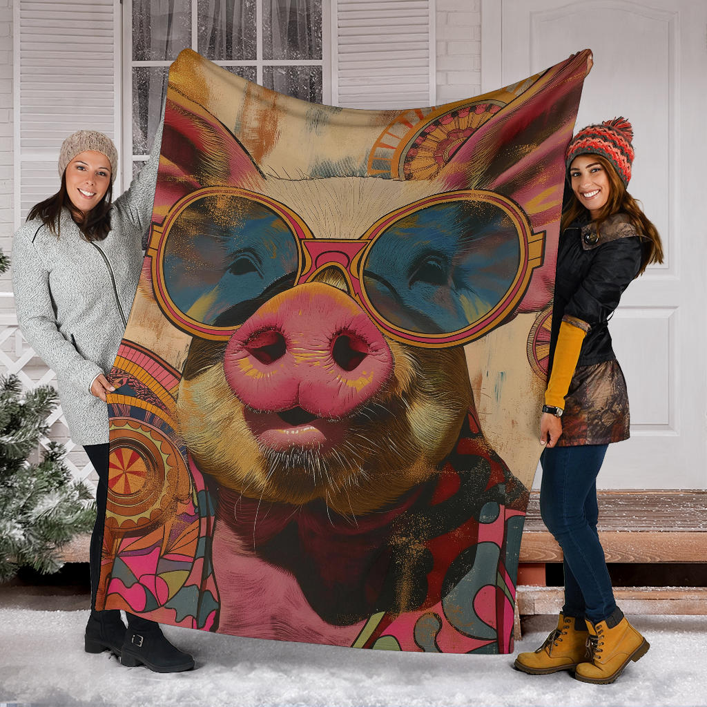 Pig Blanket, Trippy Psychedelics Pig Fleece Blanket, Pig Throw Blanket, Pig Gifts