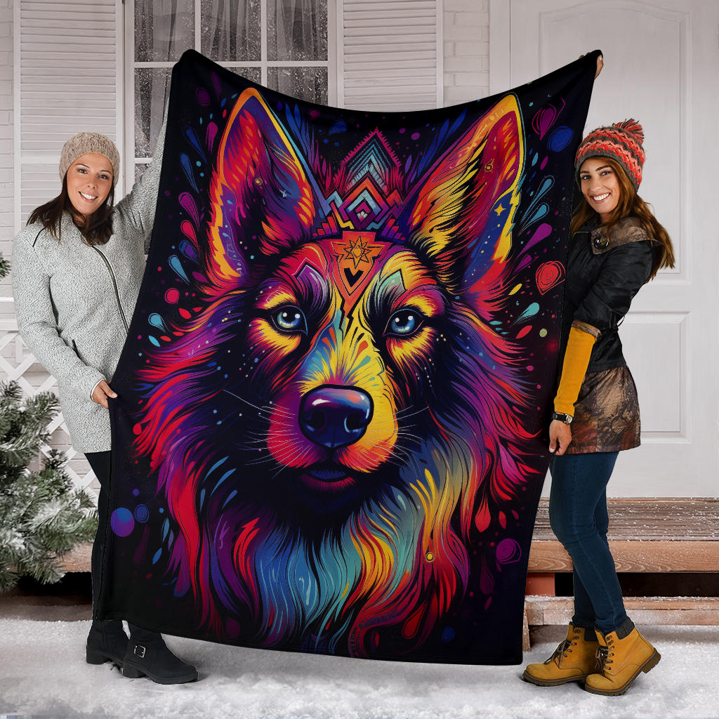 Trippy Psychedelics German Shepherd Blanket, German Shepherd Throw Blanket, German Shepherd Fleece Blanket, German Shepherd Gifts