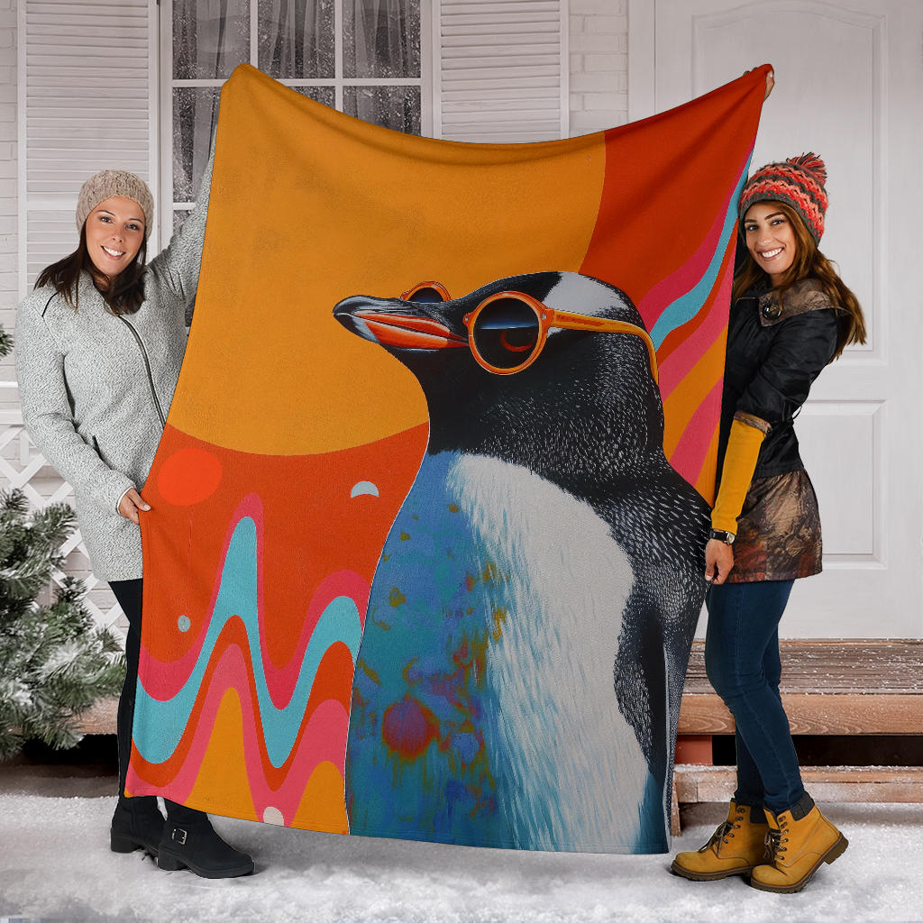 Penguin Blanket, Trippy Psychedelics Penguin Fleece Blanket, Penguin Throw Blanket, Penguin Gifts