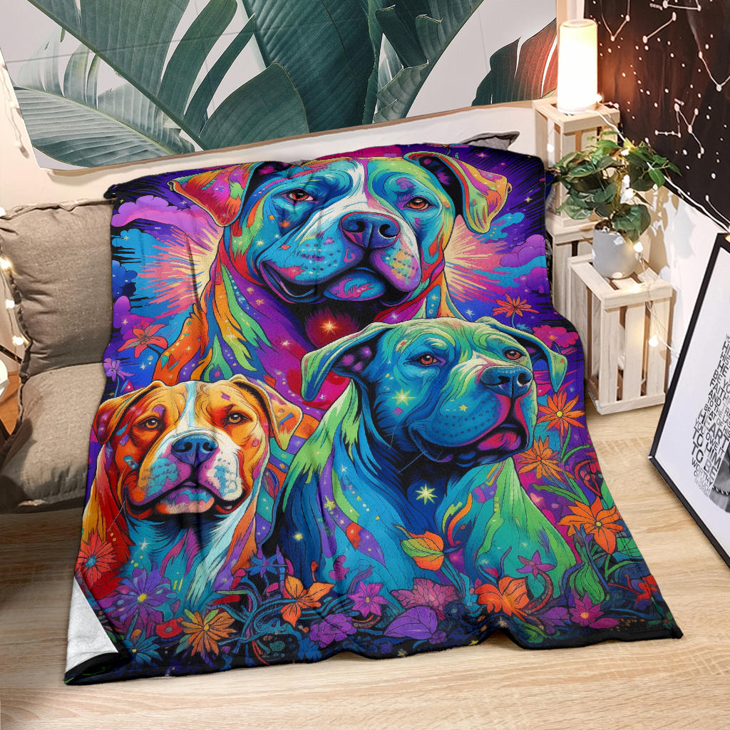 American Bulldog Blanket, Trippy Psychedelics American Bulldog Fleece Blanket, American Bulldog Throw Blanket, American Bulldog Gifts