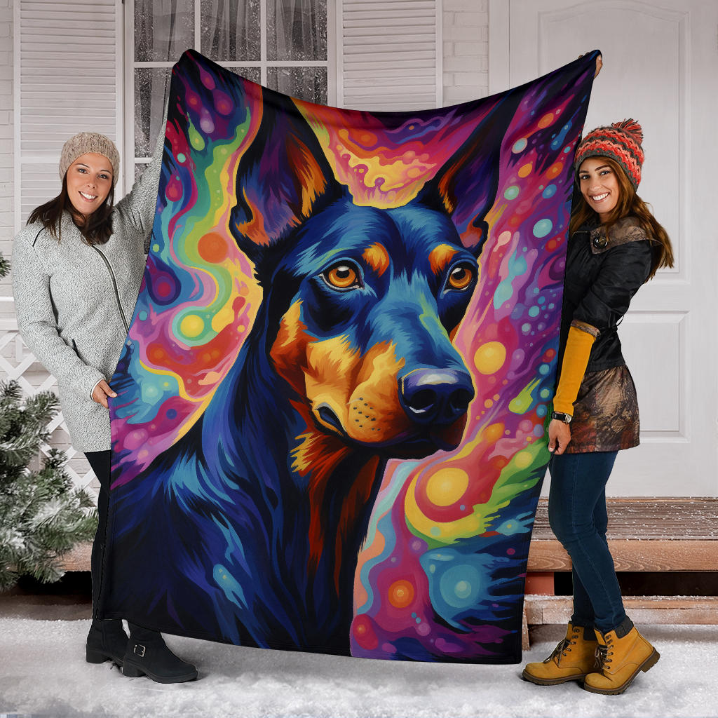 Trippy Psychedelics Doberman Pinscher Blanket, Doberman Pinscher Throw Blanket, Doberman Pinscher Fleece Blanket, Doberman Pinscher Gifts